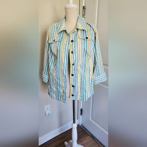 CJ Banks Blue and Yellow Striped Jacket